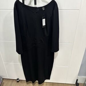 Women's XL‎ VFshow dress black zipper 3/4 sleeve pleated cotton mix